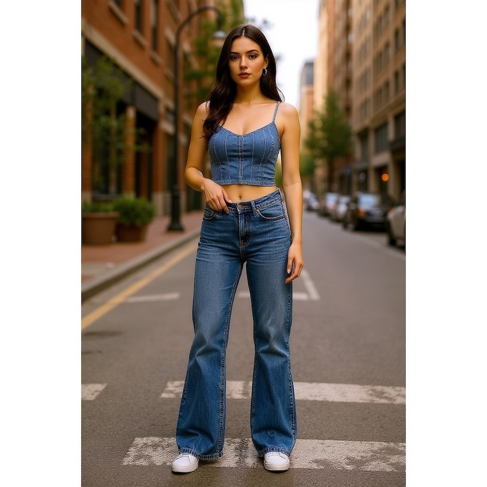 River Island Premium Vanity Women's mid rise Bootcut Jeans 25 Med Wash Y2K 90's